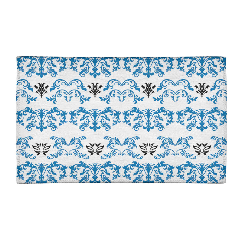 Tapis damassé blanc / bleu, Rectangle 3 pi x 5 pi