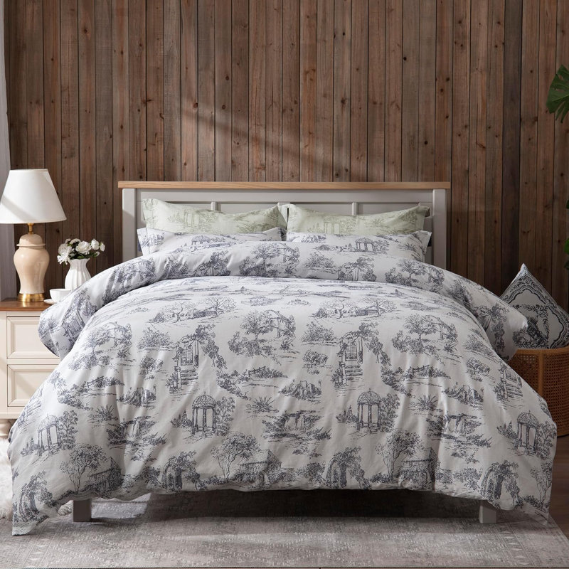 Literie en lin à motif imprimé vintage, Très grand lit, Indigo