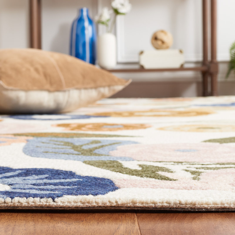 Chelsea Tufted Wool Cotton With Latex Floral Rug in Ivory/Pink, Round 6'