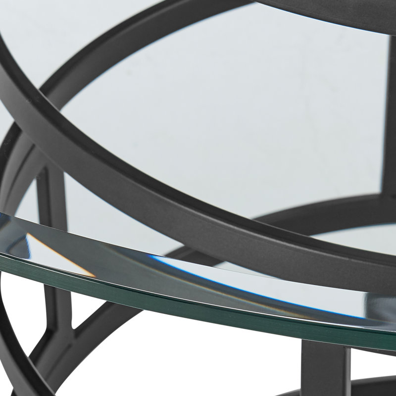 Deatsville Contemporary 48" Round Dining Table with Metal Base and Glass Top, Black