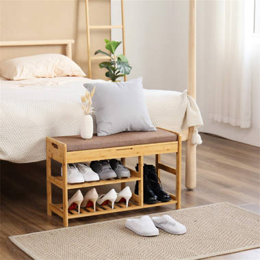 Shoe Bench, Solid Wood Shoe Rack Beech Storage Rack Organizer with High  Rebound Sponge Cushion, Wooden Shoe Rack Small Desk for Entryway