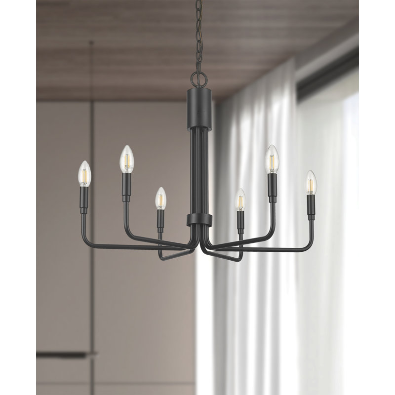 Matte Black Steel 6-Light Candle Style Chandelier