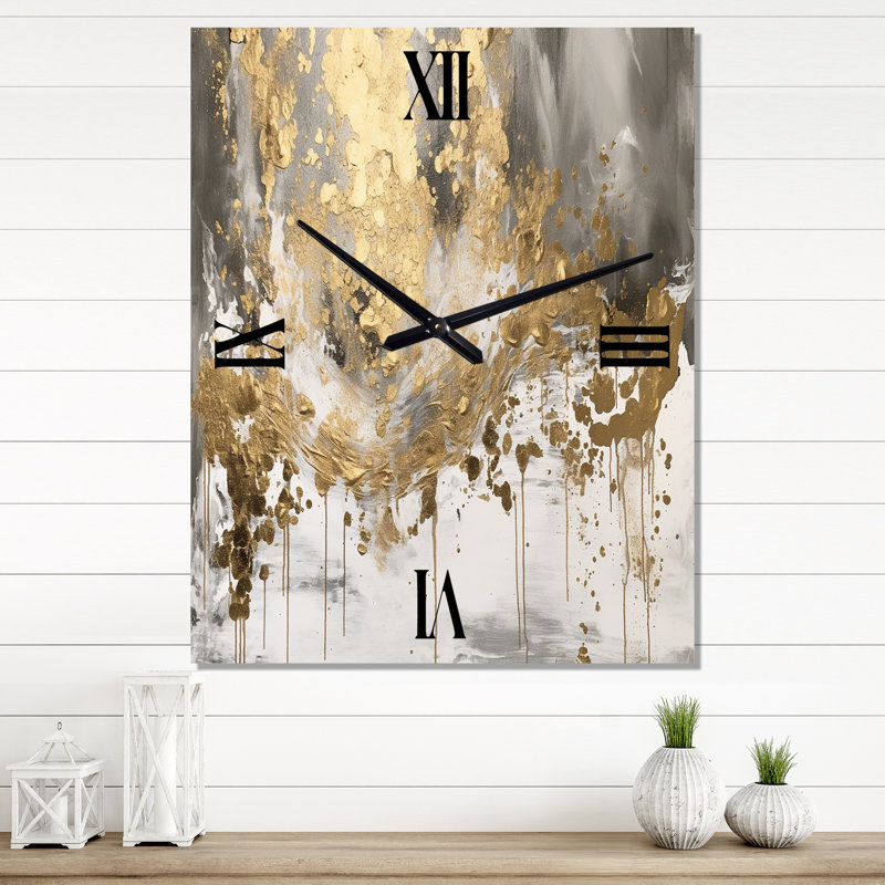 Modern Golden Drip - Abstract Wall Clock, 28" H x 12" W x 1" D