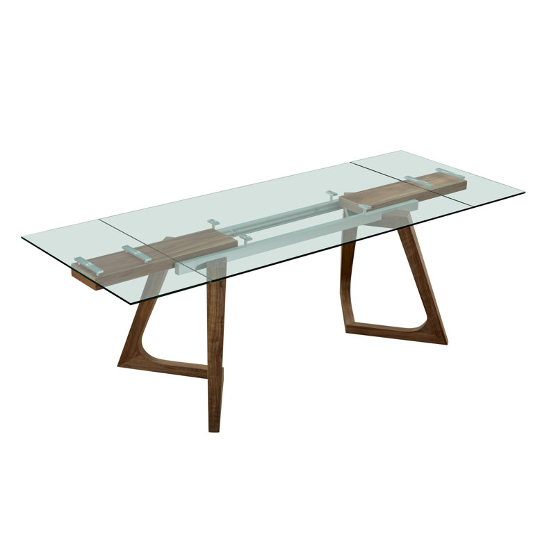 Glass Top Solid Wood Base Dining Table