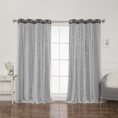 Jenifer Tulle Overlay Star Cutout Solid Room-Darkening Grommet Curtain Panels
