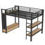 Lit mezzanine double en MDF noir et en métal avec garde-robe, peu encombrant, support robuste-236339378