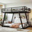 Lit superposé simple TG au-dessus de simple TG avec 2 échelles latérales, lit superposé en métal avec pieds de support spéciaux et lumière DEL, lit superposé à profil bas, noir