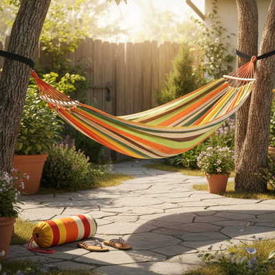 Luxury Cotton Hammock with Spreader Bars & Tree Straps