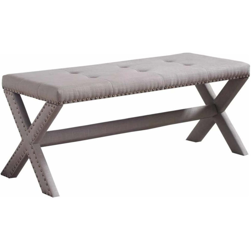 Glam Accent Bench With Nailhead Trim, Tufted Seat, Upholstered For Bedroom And Living Room Elegance, Gray