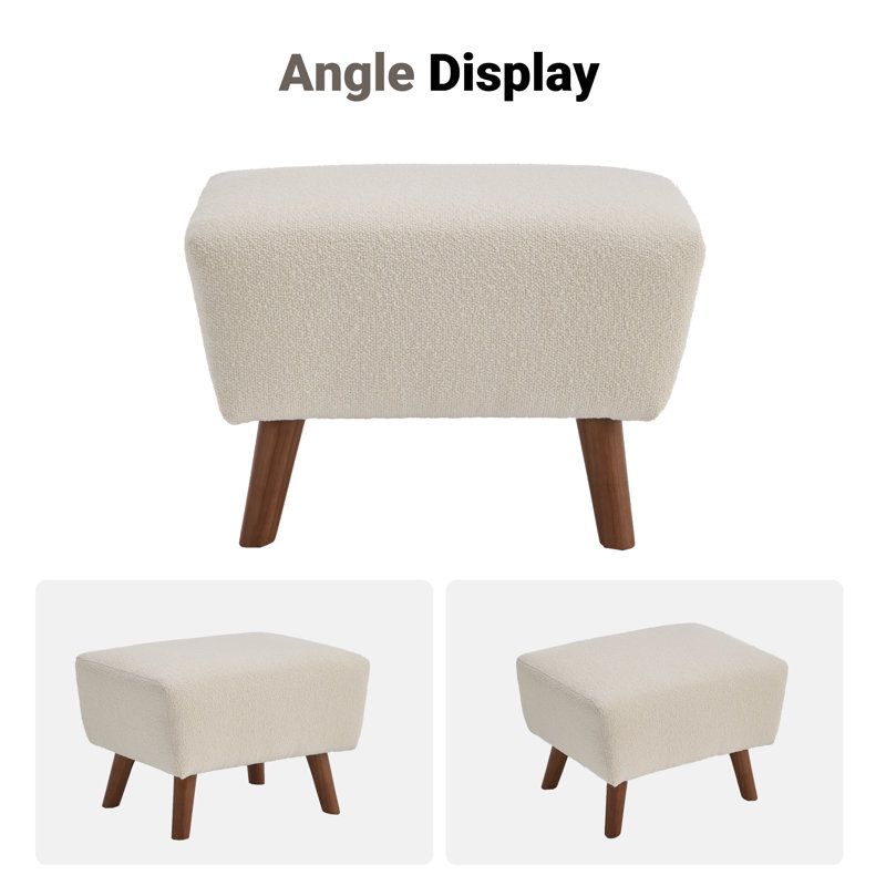 Kaya 24'' Modern Upholstered Ottoman Boucle, Ivory