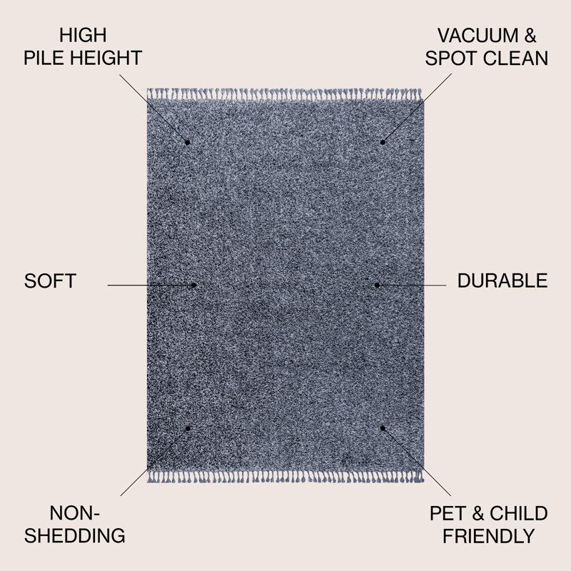 Felicdad Shag Plush Tassel Denim Blue Rug, Rectangle 7'9" x 10'