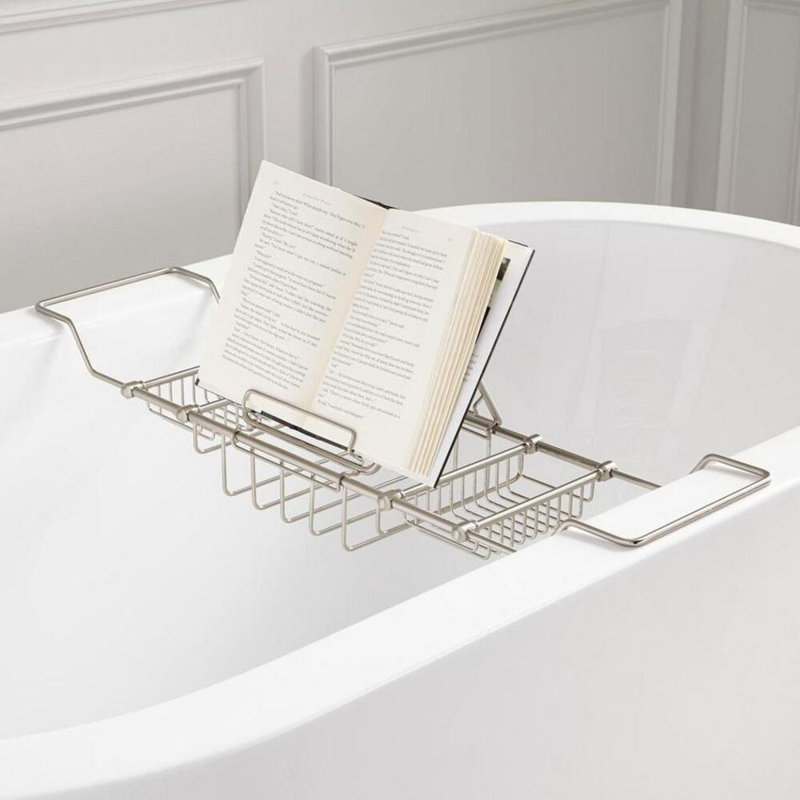 Adjustable Chrome Freestanding Metal Bathtub Caddy