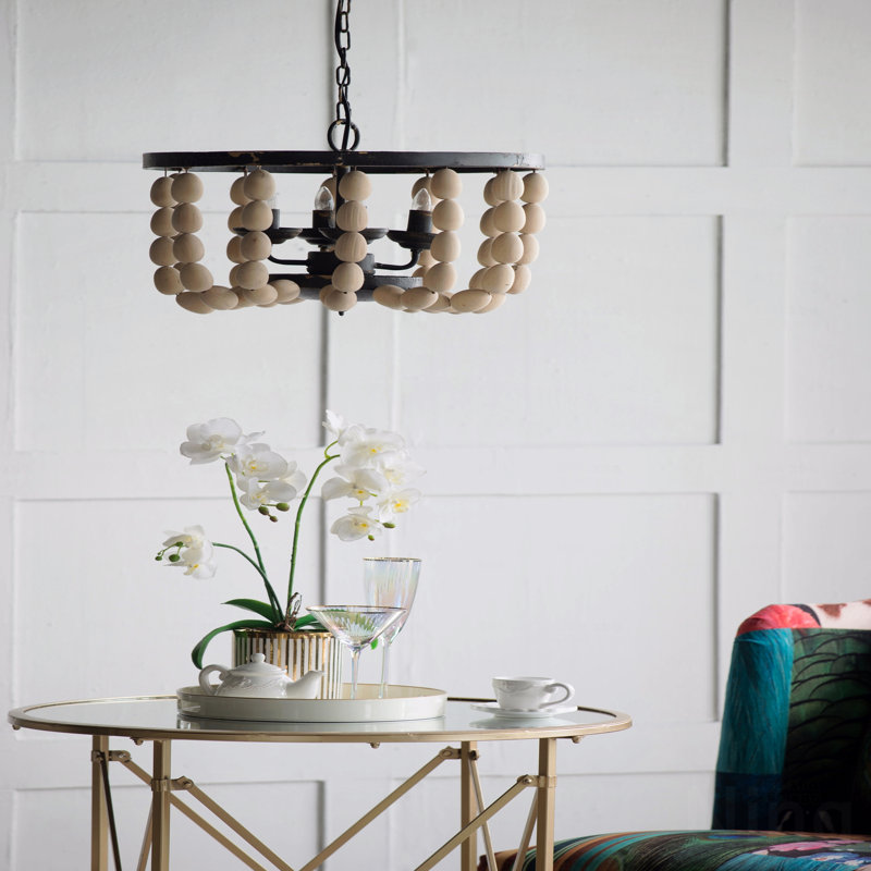 Lustre - 4 lumières en bois, luminaire suspendu avec fonction de chaîne réglable