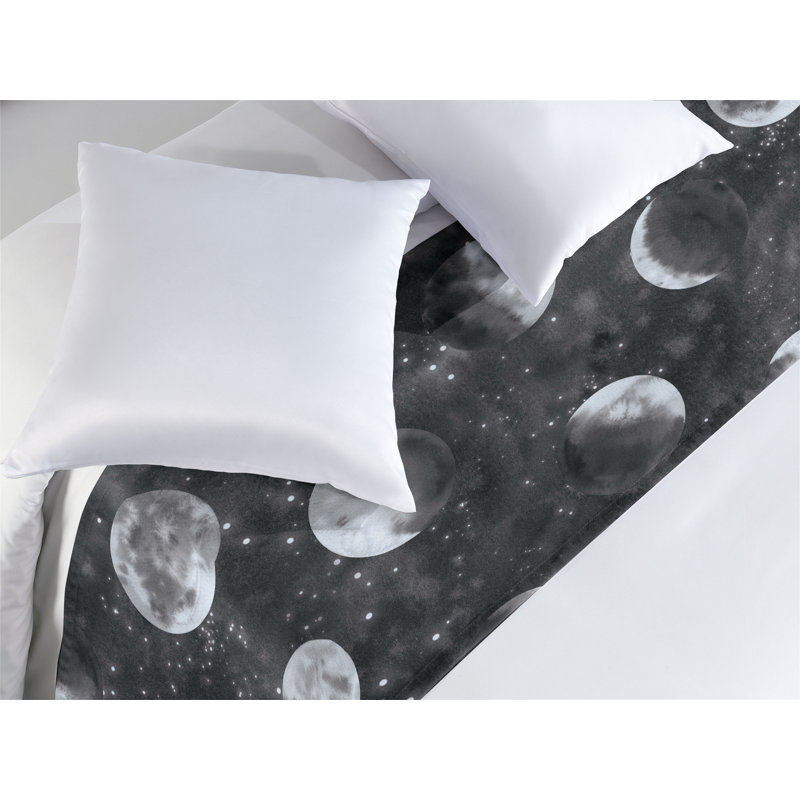 Ambesonne Space Bed Scarf Runner Night Realistic Look Moon Art Charcoal Grey and Ivory, King