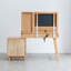 (Tabouret de maquillage gris lin avec coussin) Commode Commode de table 100% chêne massif table de bureau commode de table accessoires de commode compacte largeur de rangement 90 cm tiroir de rangement naturel bois naturel