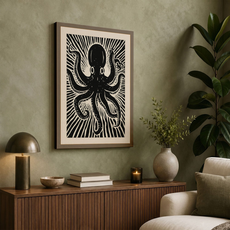 Octopus Starburst Graphic Art - Wrapped Canvas, 18x12 - 45.7 x 30.5 cm, Sage Border