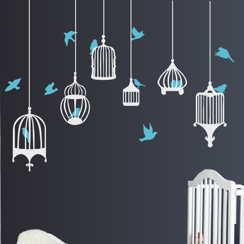 Décalcomanie murale galores oiseau, H 48 po x l 58 po x p 0,01 po, Bleu / blanc