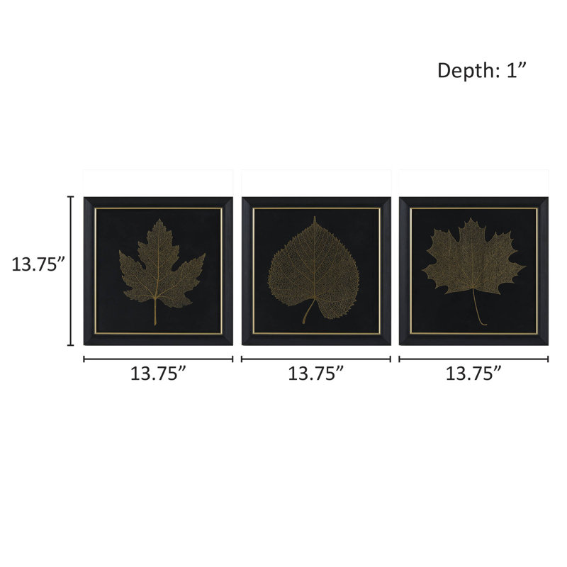 Gilded Trio Gold Metallic Leaf Framed Wall Art Set