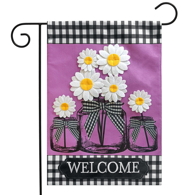 Daisy Jars Burlap Garden Flag