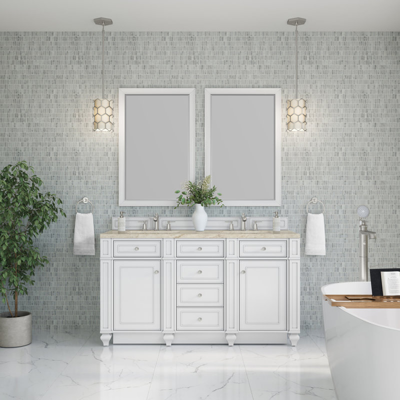 Bristol 60" Double Vanity Set, Bright White, Tajnar Eclos, 8" Widespread