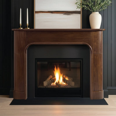 Willow Bend Wood Fireplace Mantel Surround - Unique Curved Design - 55" x 41" Opening - Matte Clear Stain on Walnut