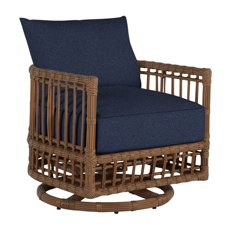 Newport Swivel Patio Chair with Cushions, Welt, Intermix Indigo