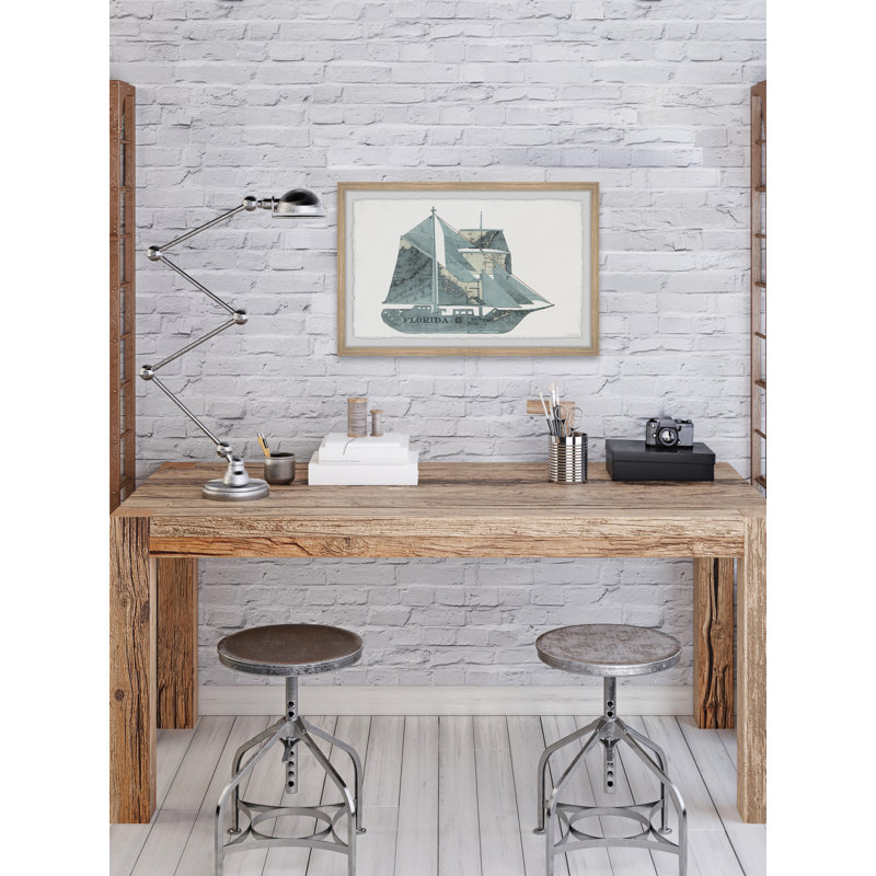 Florida Sailing Ship - Reproduction d'art graphique sur papier encadré, H 20 po x l 30 po x 1,5 po