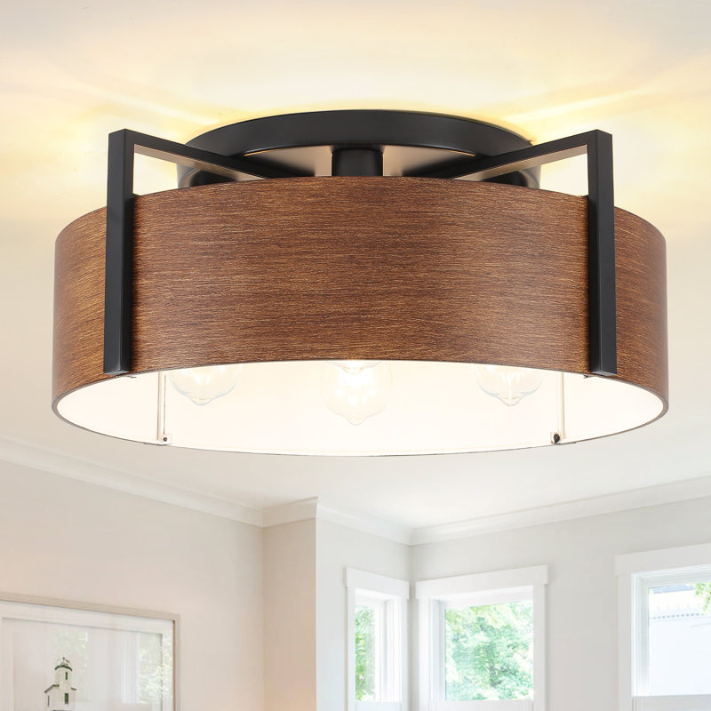Kwong 4 - Light 20.47" Farmhouse Country Steel Drum Flush Mount Ceiling Light With Metal Shade For Kitchen, Hallway, Living Room, Bedroom, Dining Room