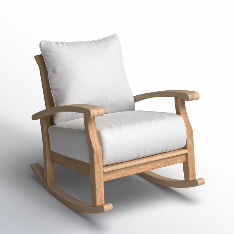 Summerton Teak Outdoor Rocking Chair with Cushions, Beige, Natural