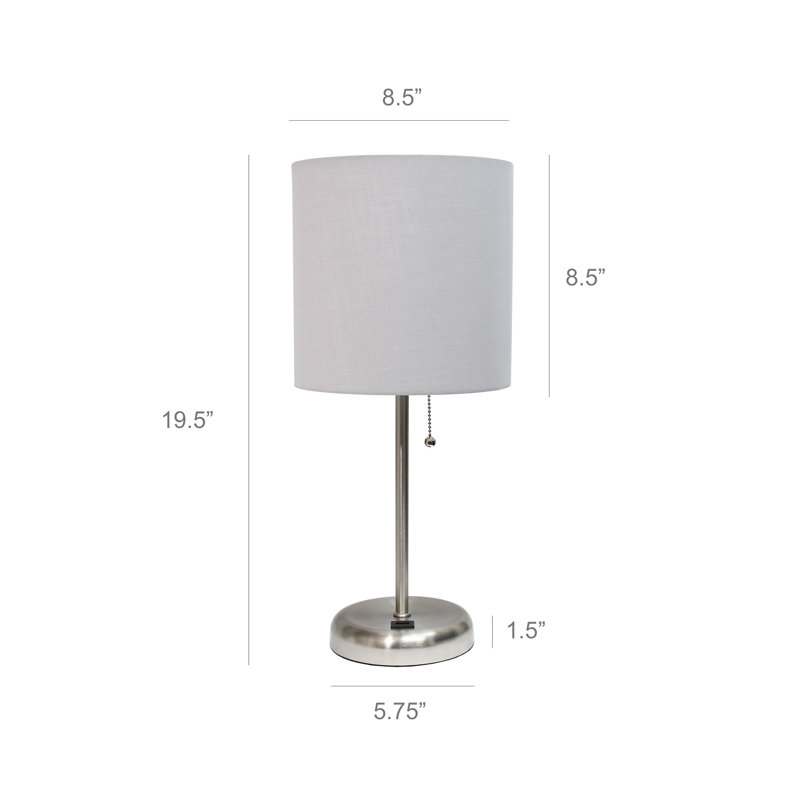 Delp Metal USB Table Lamp, Gray, No, Silver