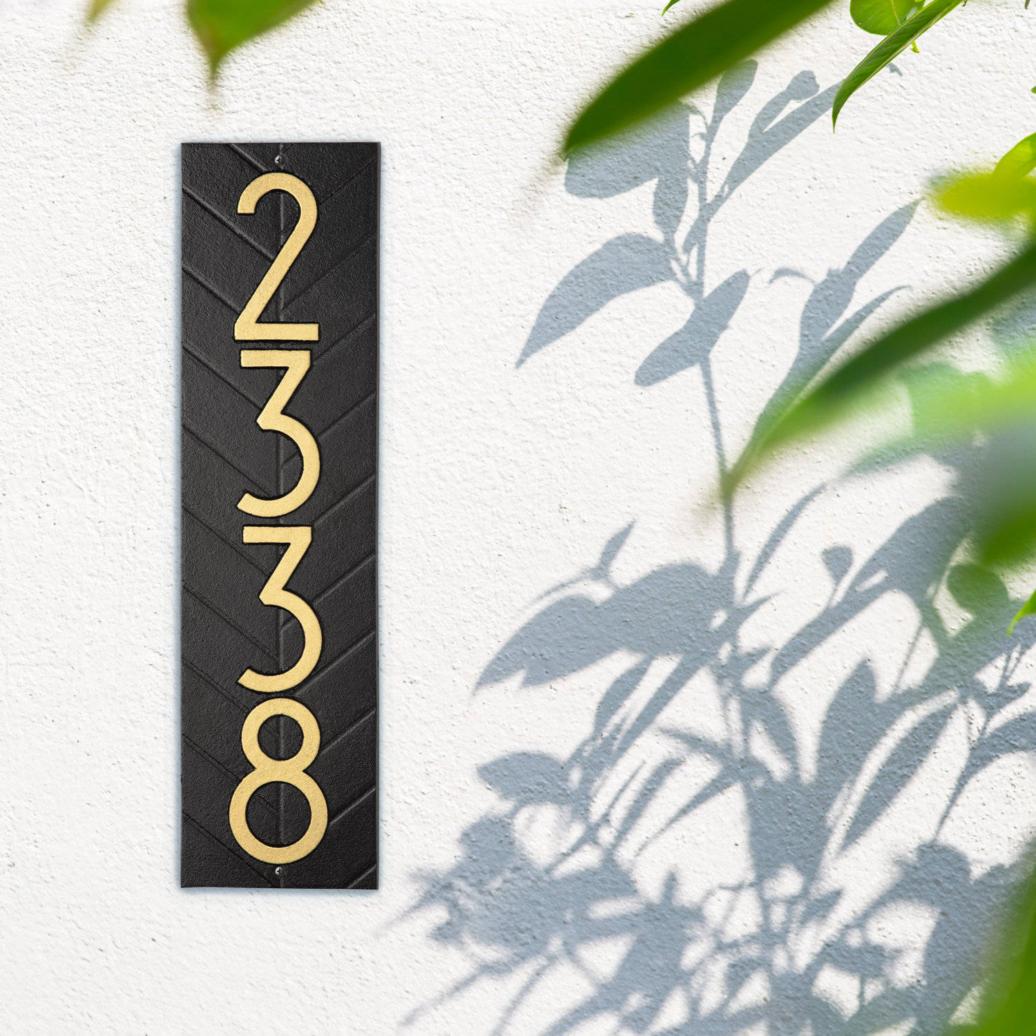 Mid-century Modern Herringbone Vertical Wall Plaque, Black/Gold, Yes