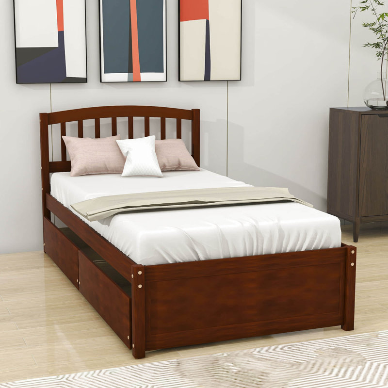 Eljay Twin Storage Platform Bed with Drawers, Walnut