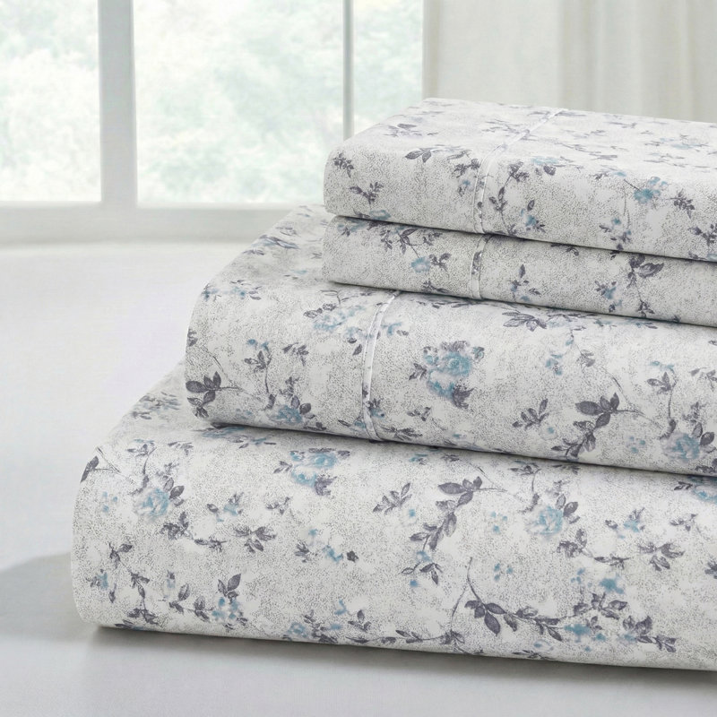 Modern Threads 4-Piece Ultra Soft Microfiber Sheet Set with Deep Pockets in Solids & Prints, Rose Blue