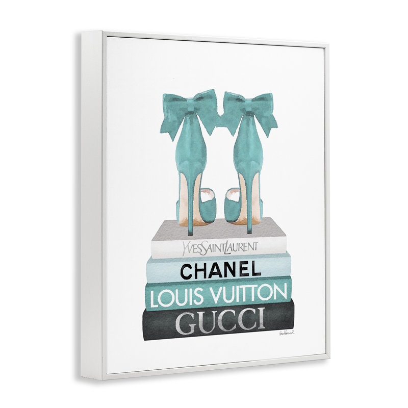 «Turquoise Bow Heels On» par Amanda Greenwood, reproduction d'art graphique sur toile, Giclée encadrée blanc bord de mer