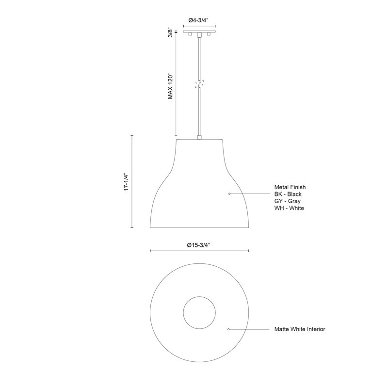 White Aluminum 16.5" Pendant Light with Tapered Shade