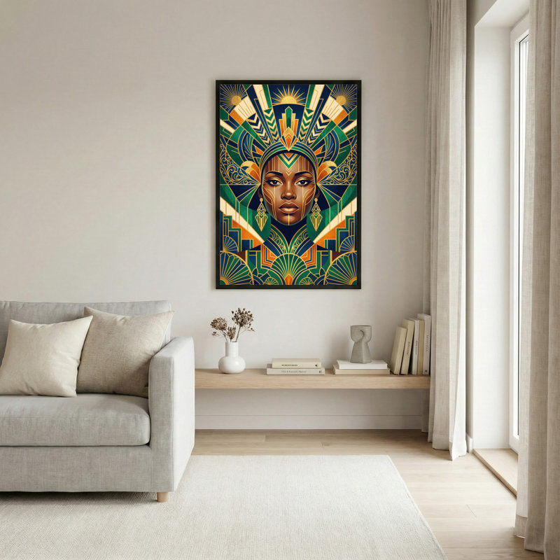Ensemble de 1 tableau sur toile représentant une reine africaine géométrique, H 18 po x l 12 po