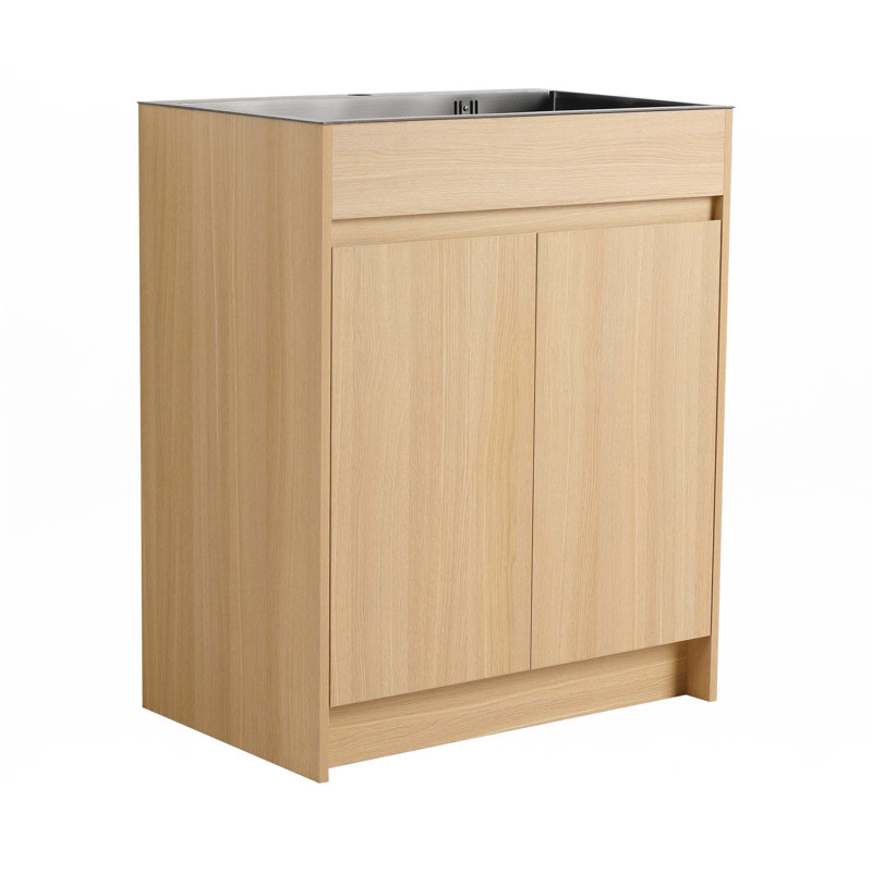 Meuble-lavabo autoportant de 28 po avec lavabo en acier inoxydable et tuyau de vidange flexible