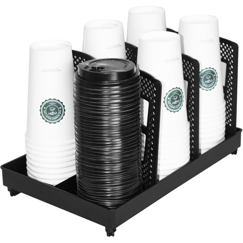 Distributeur de 6 tasses et couvercles jetables à 6 grilles - Support de rangement compact pour station de café, salle de pause et comptoir