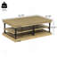 Table basse Bard, placage brun de 55 po, tablettes à 2 niveaux, pieds en métal noir-122594736