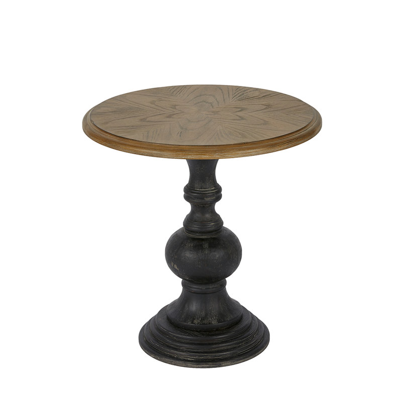 Table en bois de noyer récupéré avec placage de frêne et base noire fabriquée à la main, assemblage essentiel, placage décoratif rond H 21,96 po x 23 po,