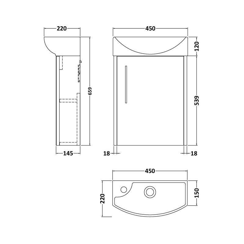 Juno 450mm Single Bathroom Vanity with Integrated Vitreous China Basin, Coastal Grey