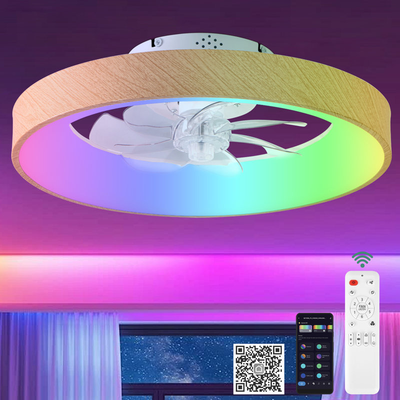 20" Modern Flush Mount Smart Ceiling Fans With RGB Light, Alexa Voice Control, Remote/Tuya APP Control