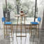 Ensemble de table de bar et chaises trois pièces, structure dorée, coussins de siège et de dossier en éponge, table de bar avec fonction de rangement (doré + plateau brun + coussin bleu)-981143537