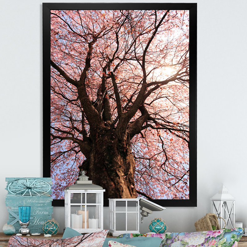 Grand prunier - œuvre d'art traditionnelle sur toile, Toile avec cadre noir, H 32 po x l 16 po x P 1 po