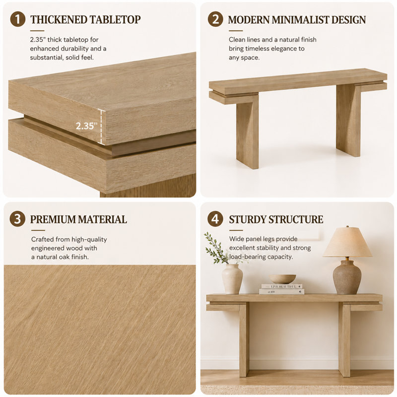 66" Extra-Wide Veneered Console Table, Oak