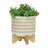 Wavy Pattern Outdoor Planters on Stand for Indoor Home Decor - Modern Ceramic Flower Pots Accent for Living Room or Patio - Set of 2, 11", 7", White & Tan
