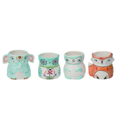 Ceramic Tiny Happy Animal Planter Set of 4 Spring Home Decorations