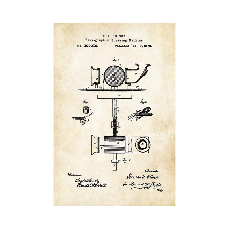 Edison Phonograph by Patent77 - Gallery-Wrapped Canvas Giclée on Canvas, No Frame, 20.32 cm H x 30.48 cm W