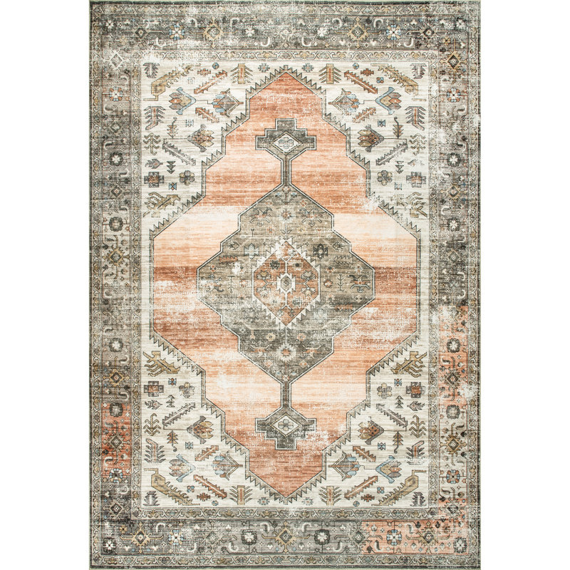 Gracie SpinClean Distressed Medallion Machine Washable Area Rug, Rectangle 6' x 9'