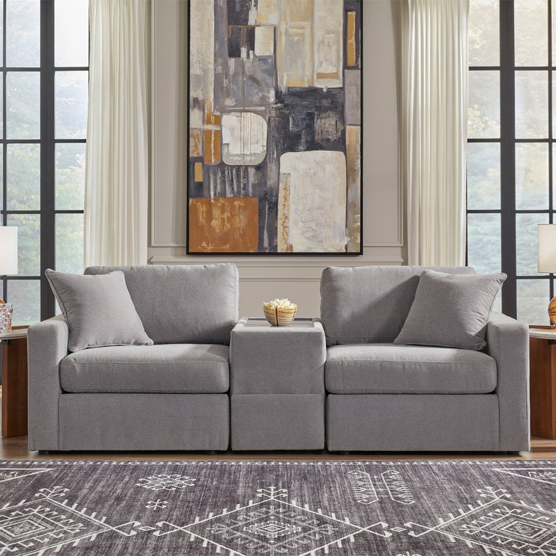 Canapé modulaire 3 pièces avec console de rangement Braintree, Polyester gris
